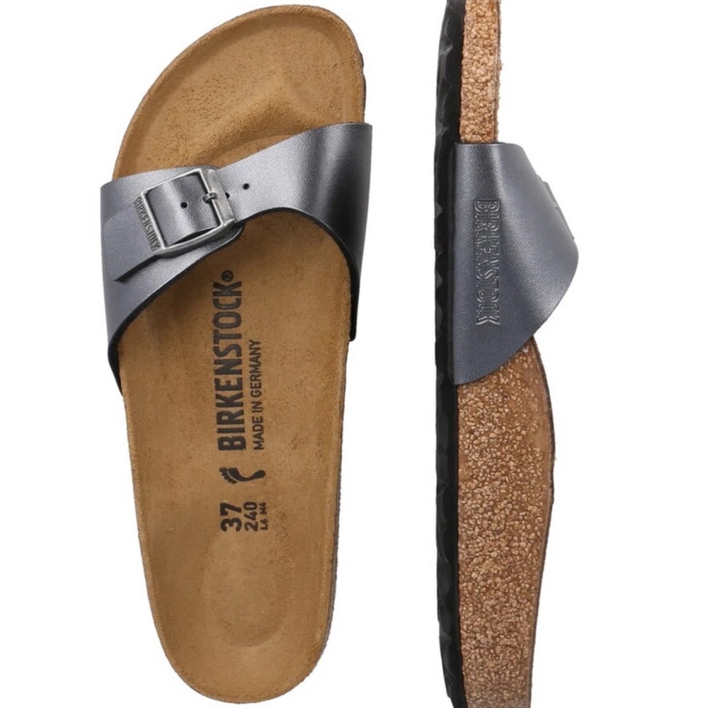 Birkenstock Shiny Gray Slide Sandals madrid